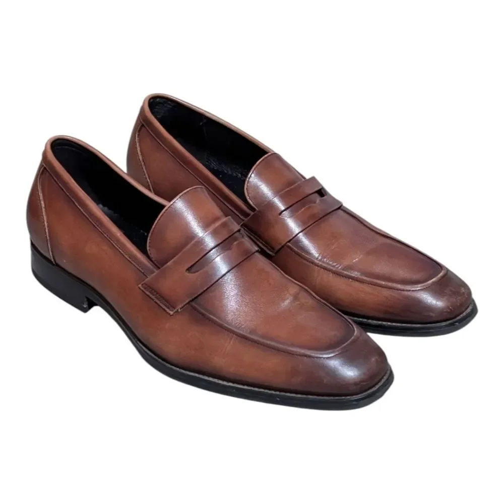 Gifennse Slip-On leather Penny Loafers brown size 9 handmade classic formal